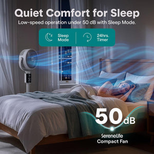 Serenelife Omni-Directional Fan With 90° Vertical And 60° Horizontal Auto Oscillation, 6 Speeds, 12-Hour Timer, And Ambient Light – Quiet 45W Fan For Home & Office (White)