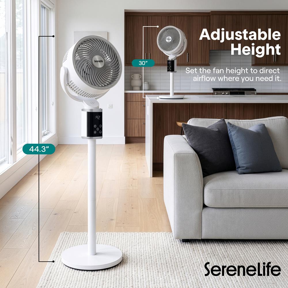 Serenelife Omni-Directional Fan With 90° Vertical And 60° Horizontal Auto Oscillation, 6 Speeds, 12-Hour Timer, And Ambient Light – Quiet 45W Fan For Home & Office (White)