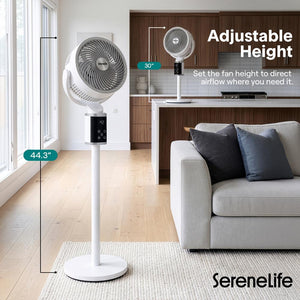 Serenelife Omni-Directional Fan With 90° Vertical And 60° Horizontal Auto Oscillation, 6 Speeds, 12-Hour Timer, And Ambient Light – Quiet 45W Fan For Home & Office (White)