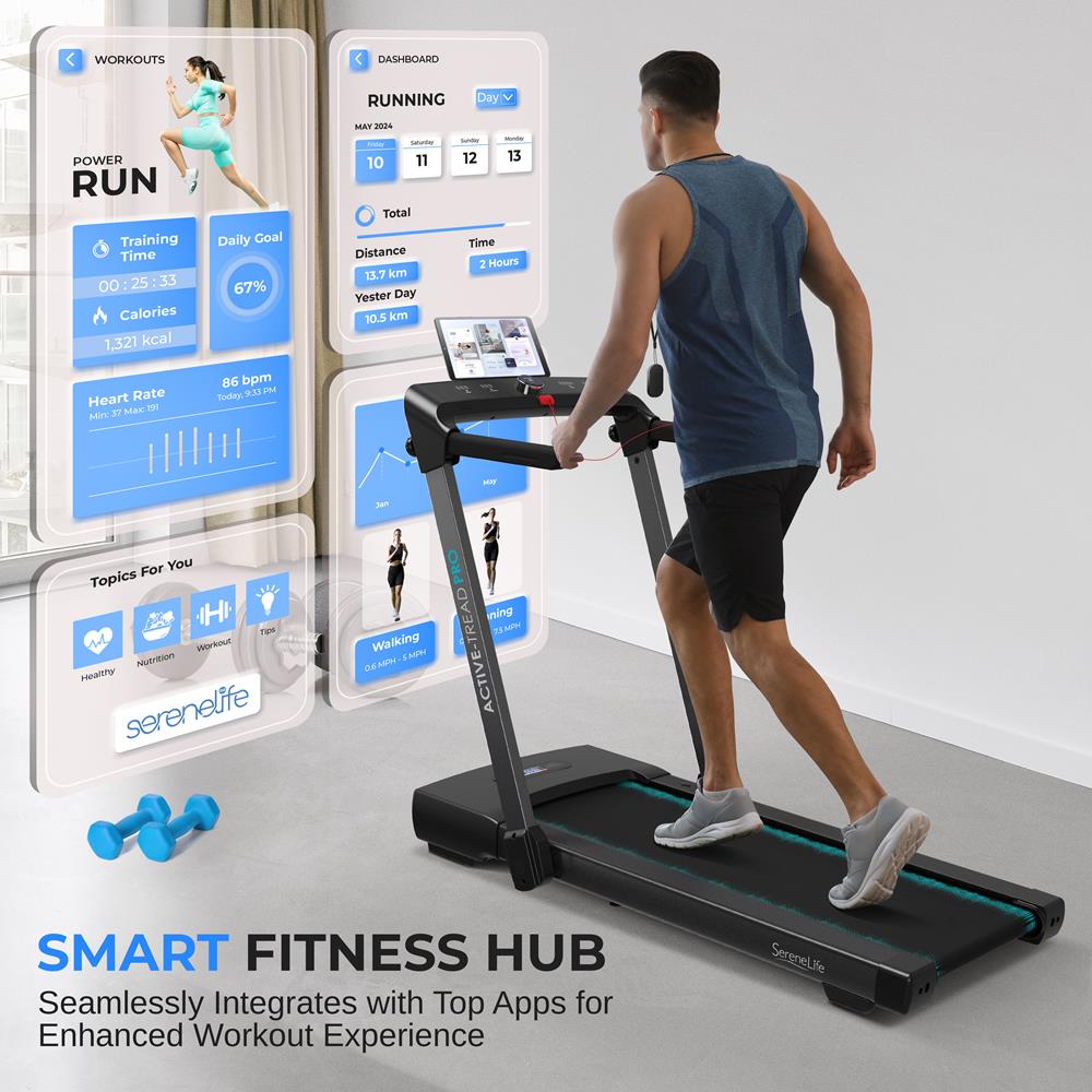 Folding Motorized Treadmill Machine - Electric Digital Low-Speed Fitness With Smart Speed Control