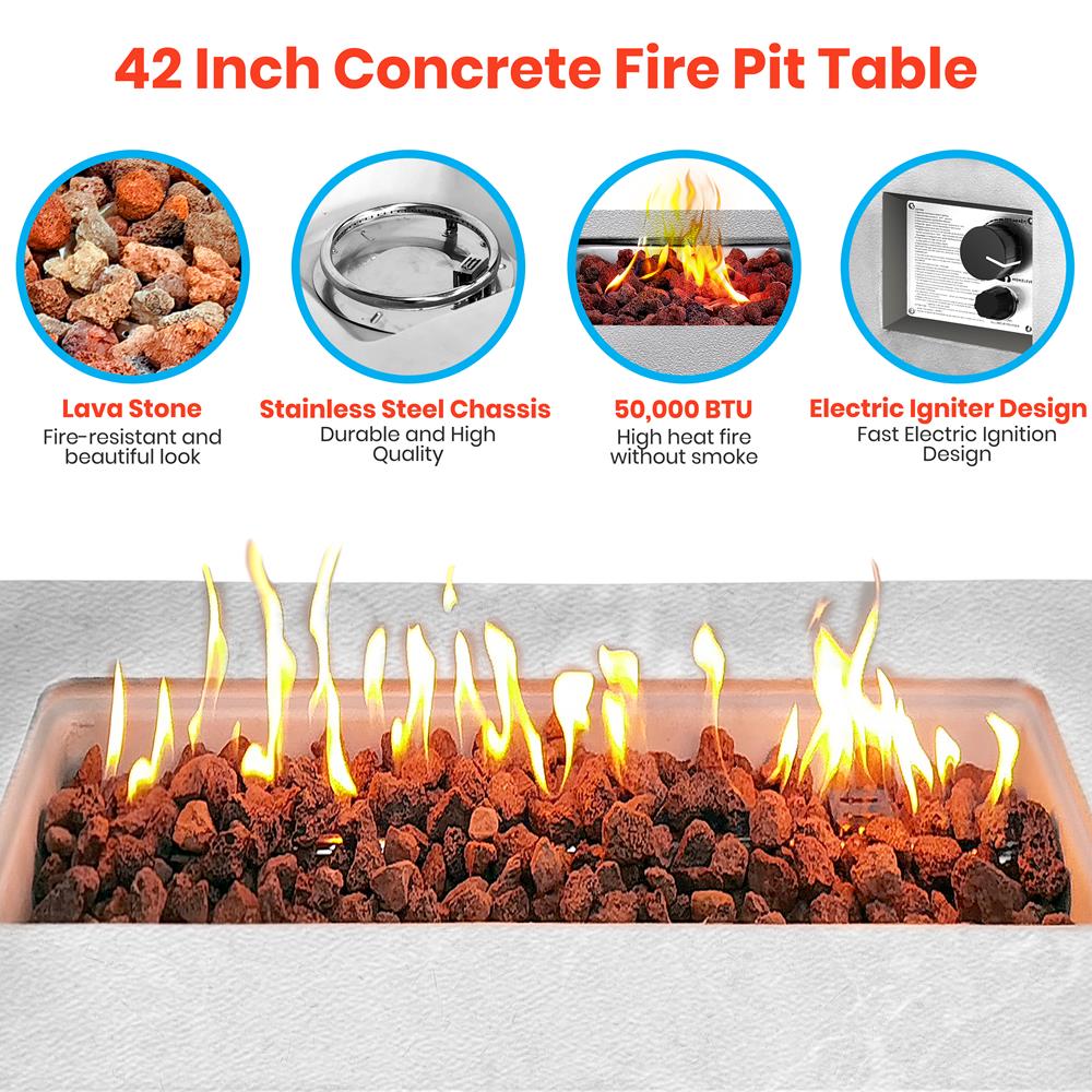 Propane Gas Fire Pit Table - 50,000 Btu Square Gas Firepits With Cover For Outside