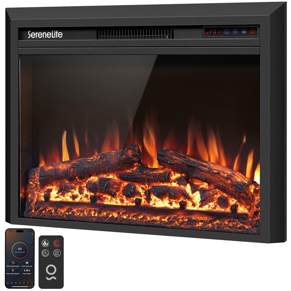 Serenelife Wall-Mounted Fireplace Heater With Decorative Led Flame