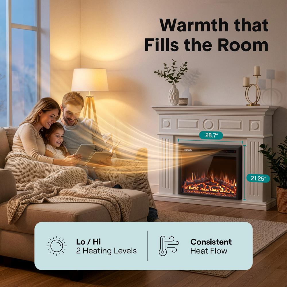 Serenelife Wall-Mounted Fireplace Heater With Decorative Led Flame, Smart Wi-Fi Via Tuya App, Push Button Panel And Remote (Black)