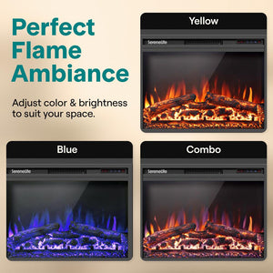 Serenelife Wall-Mounted Fireplace Heater With Decorative Led Flame, Smart Wi-Fi Via Tuya App, Push Button Panel And Remote (Black)