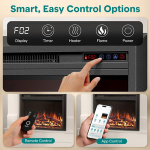 Serenelife Wall-Mounted Fireplace Heater With Decorative Led Flame, Smart Wi-Fi Via Tuya App, Push Button Panel And Remote (Black)