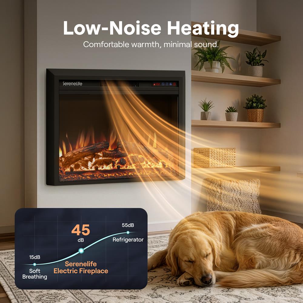 Serenelife Wall-Mounted Fireplace Heater With Decorative Led Flame, Smart Wi-Fi Via Tuya App, Push Button Panel And Remote (Black)