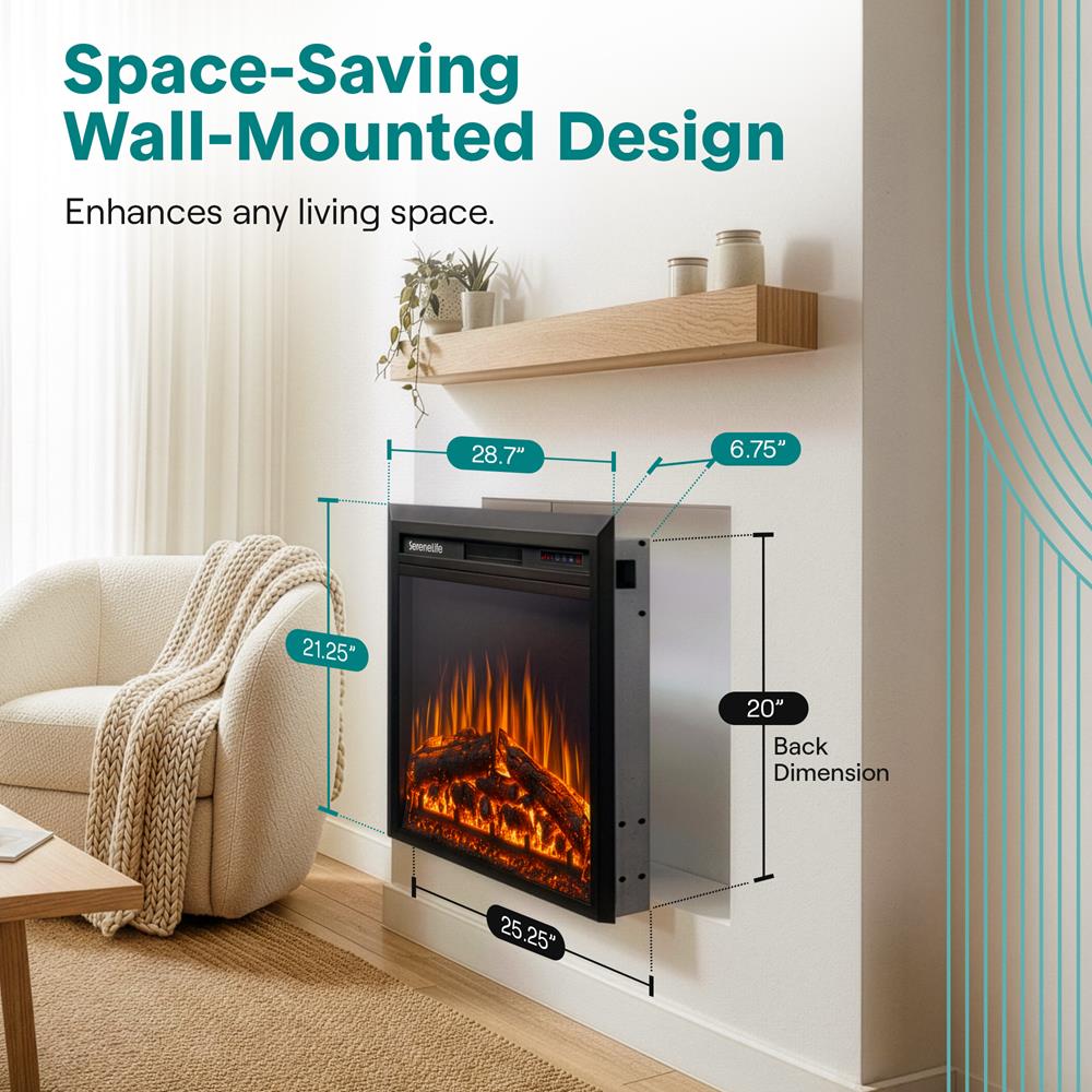 Serenelife Wall-Mounted Fireplace Heater With Decorative Led Flame, Smart Wi-Fi Via Tuya App, Push Button Panel And Remote (Black)