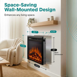 Serenelife Wall-Mounted Fireplace Heater With Decorative Led Flame, Smart Wi-Fi Via Tuya App, Push Button Panel And Remote (Black)