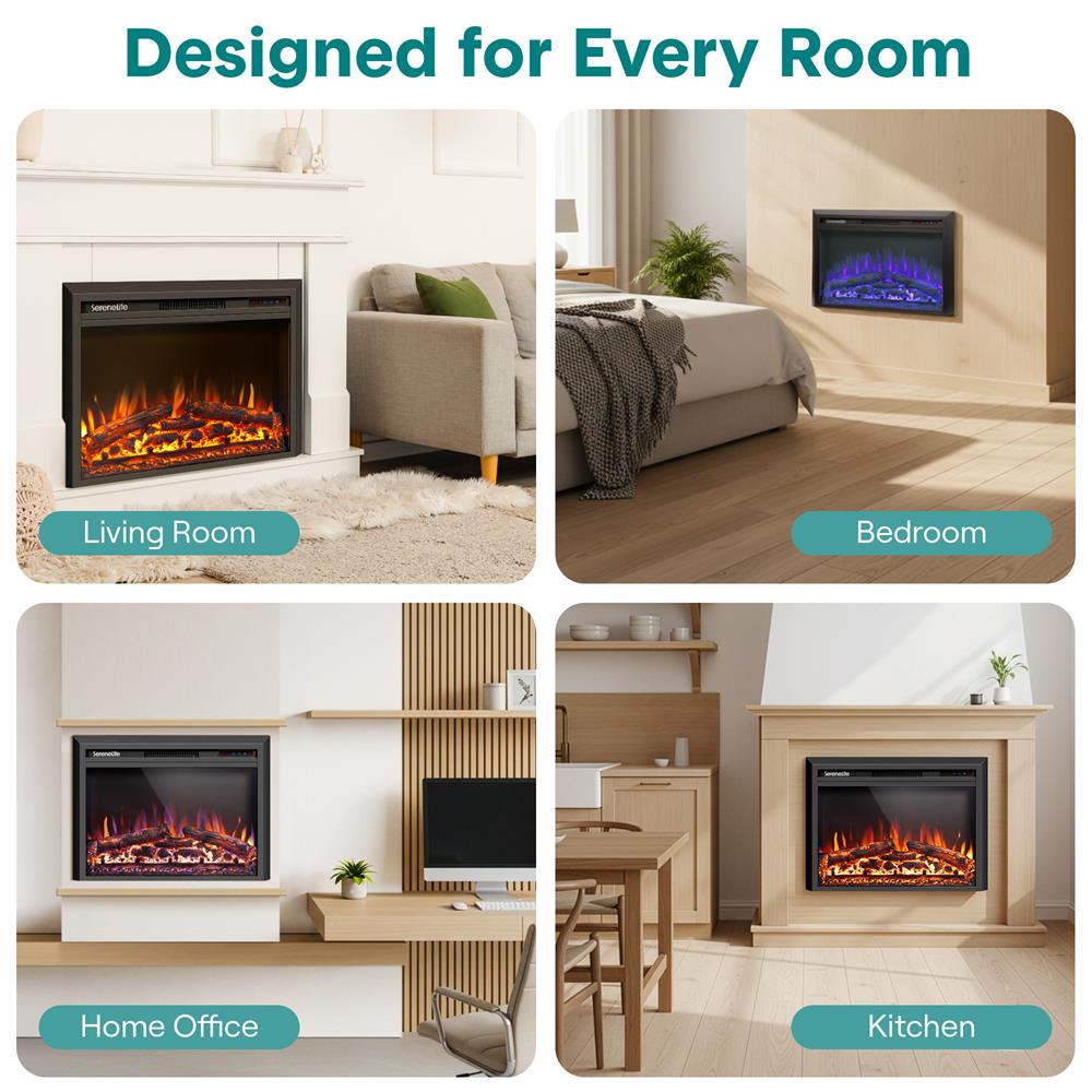 Serenelife Wall-Mounted Fireplace Heater With Decorative Led Flame, Smart Wi-Fi Via Tuya App, Push Button Panel And Remote (Black)