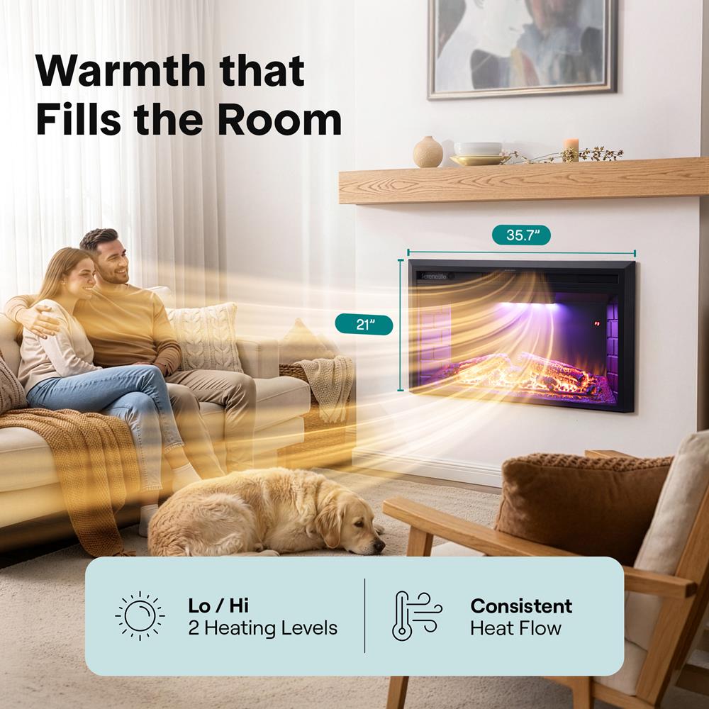 Serenelife Wall-Mounted Fireplace Heater With Decorative Led Flame, Smart Wi-Fi Via Tuya App, Touch Screen Panel And Remote (Black)