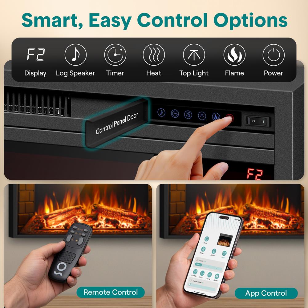 Serenelife Wall-Mounted Fireplace Heater With Decorative Led Flame