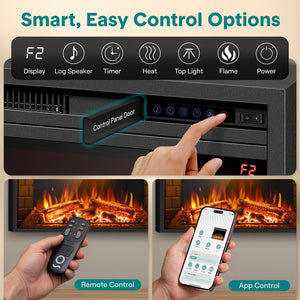 Serenelife Wall-Mounted Fireplace Heater With Decorative Led Flame, Smart Wi-Fi Via Tuya App, Touch Screen Panel And Remote (Black)