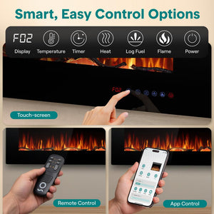 Serenelife Built-In Wall-Mounted Fireplace Heater With Decorative Led Flame, Smart Wi-Fi (Tuya App), Push-Button Panel, And Remote Control (Black)