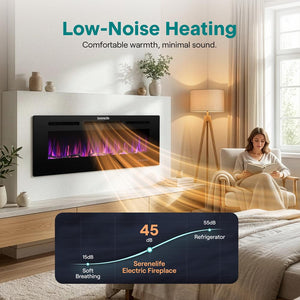 Serenelife Built-In Wall-Mounted Fireplace Heater With Decorative Led Flame, Smart Wi-Fi (Tuya App), Push-Button Panel, And Remote Control (Black)