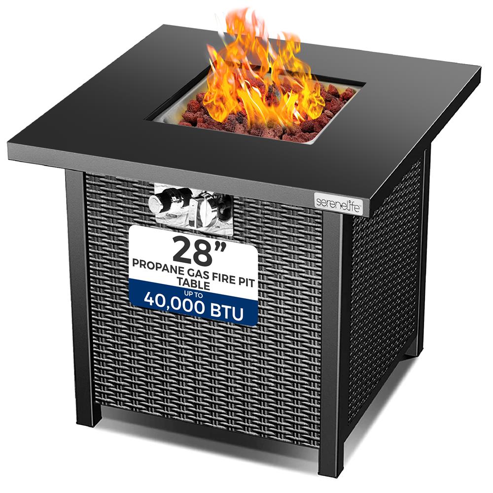 Propane Gas Fire Pit Table - 28 Inches 40,000 Btu Square Gas Firepits With Cover For Outside