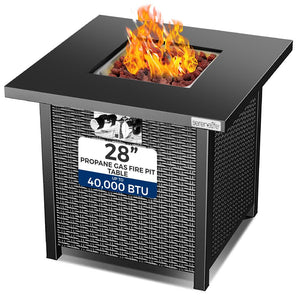 Propane Gas Fire Pit Table - 28 Inches 40,000 Btu Square Gas Firepits With Cover For Outside