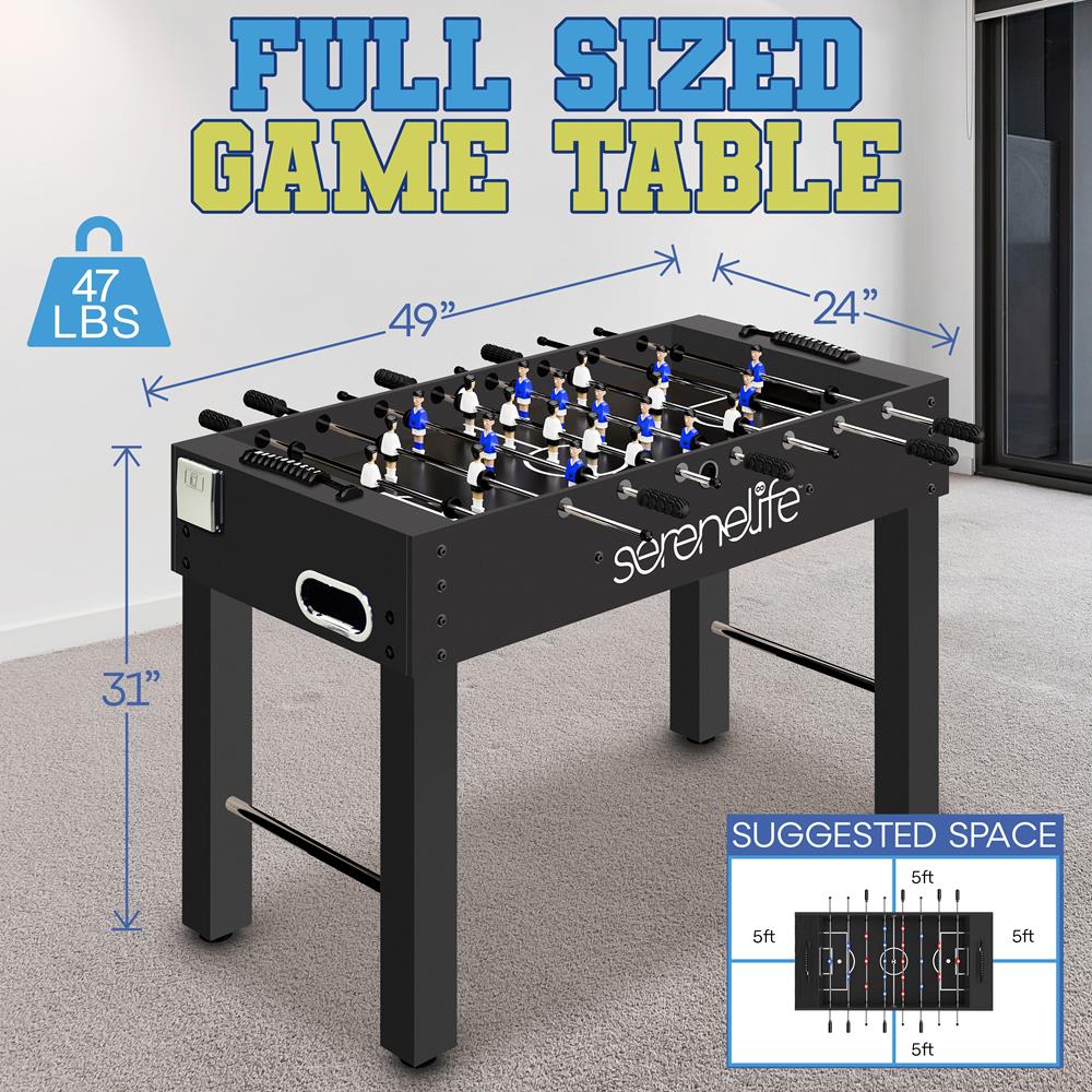 48'' Competition Sized Foosball Table - Arcade Table Soccer For Home & Game Room With 2 Balls And 2 Cup Holders (Black Color And Black Surface)