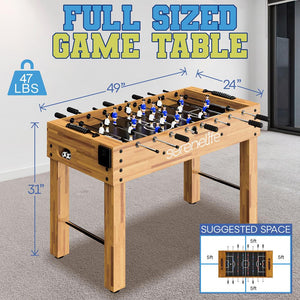 48'' Competition Sized Foosball Table - Arcade Table Soccer For Home & Game Room With 2 Balls And 2 Cup Holders (Natural Color And Black Surface)