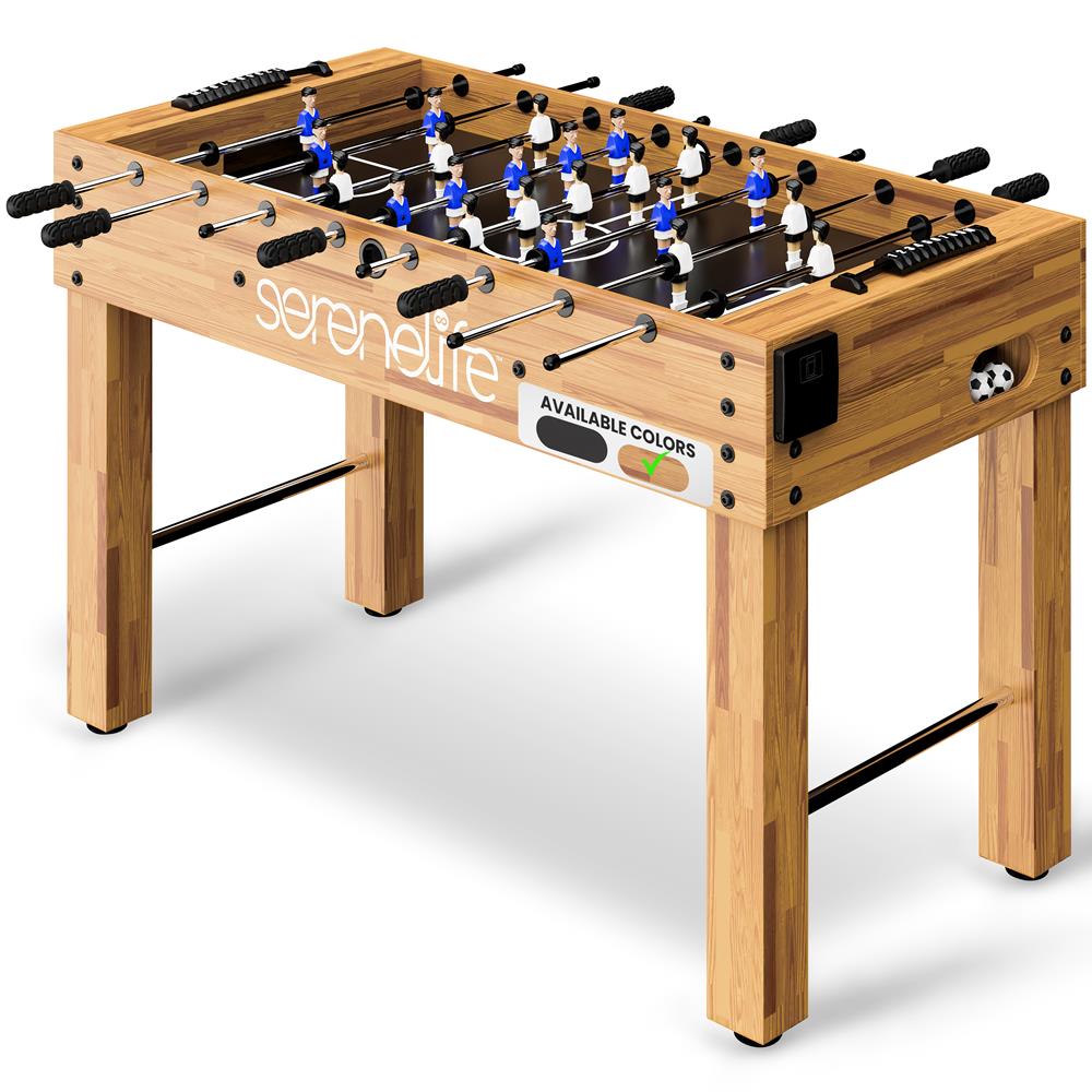 48'' Competition Sized Foosball Table - Arcade Table Soccer For Home & Game Room With 2 Balls And 2 Cup Holders (Natural Color And Black Surface)