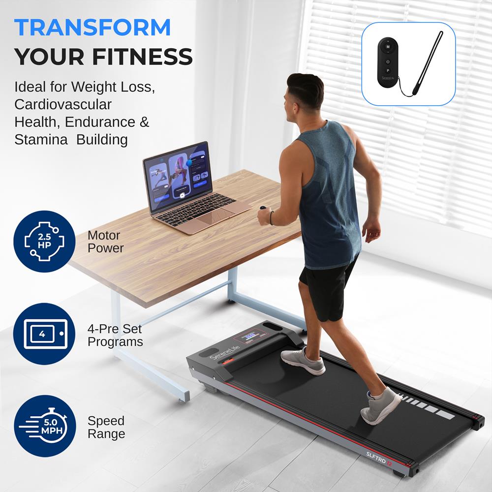 Walking Pad Treadmill, Shock Absorption, 2.5HP, Remote Control, Smart Speed Control
