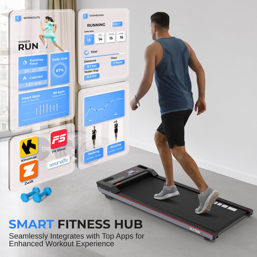 Walking Pad Treadmill, Shock Absorption, 2.5HP, Remote Control, Smart Speed Control