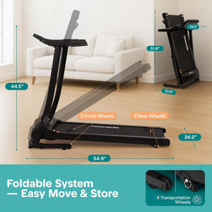 Serenelife Portable Folding Treadmill With Adjustable Incline, Led Control Panel, Bluetooth Speakers & 12 Pre-Set Workout Programs