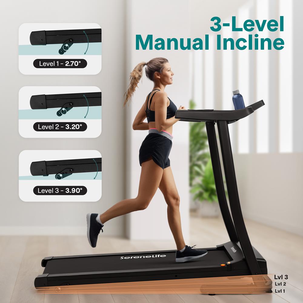 Serenelife Portable Folding Treadmill With Adjustable Incline, Led Control Panel, Bluetooth Speakers & 12 Pre-Set Workout Programs