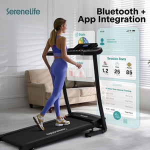 Serenelife Portable Folding Treadmill With Adjustable Incline, Led Control Panel, Bluetooth Speakers & 12 Pre-Set Workout Programs