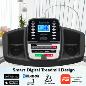 Electric Folding Treadmill, Bluetooth Sync, Manual Incline, Compact Design