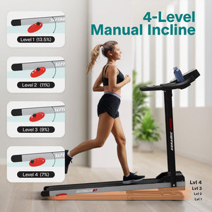 Folding Treadmill for Home Fitness, 6 MPH, 1HP Motor, 12 Programs, Bluetooth