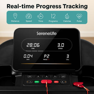 Serenelife Foldable Smart Digital Treadmill With 5 Led Display Windows, Bluetooth Music Connectivity, Advanced App Integration, High-Performance Cushioning System, And 2-Level Manual Incline For Optimal Workouts - Powered By 2.5Hp Motor