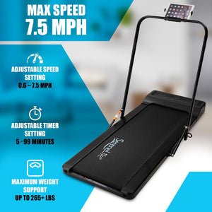 Folding Treadmill Electric Motorized Running Machine - 16 Pre-Set Program, 1.5 Hp Power, Max Speed 7.5 Mph, Led Display & Mobile Phone/Tablet For Indoor Exercise