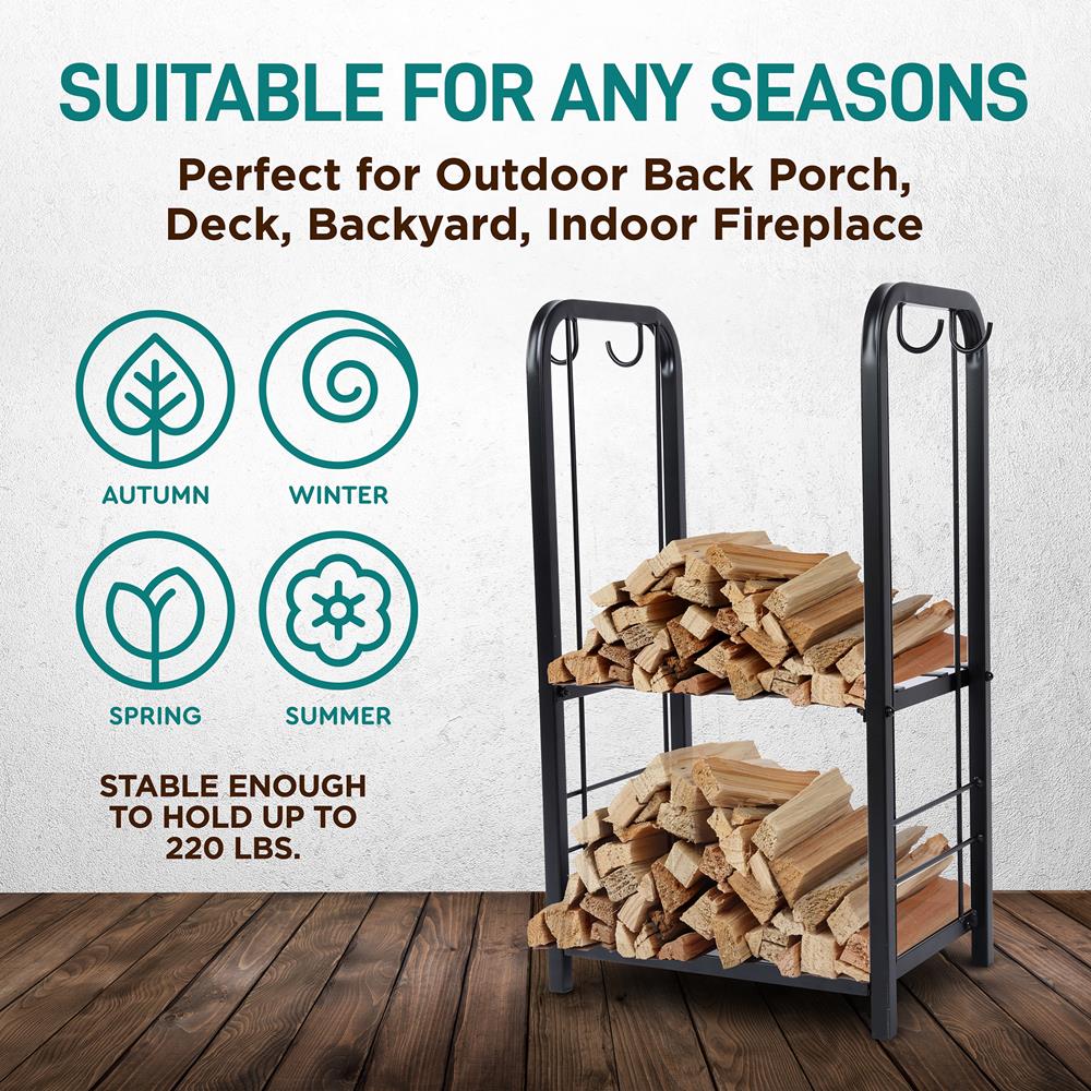 Firewood Rack Holder, For Outdoor And Indoor Fireplace, Heavy Duty Wood Stackers Storage Organizer Log (Black)