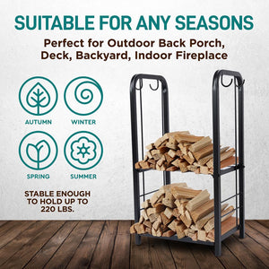 Firewood Rack Holder, For Outdoor And Indoor Fireplace, Heavy Duty Wood Stackers Storage Organizer Log (Black)