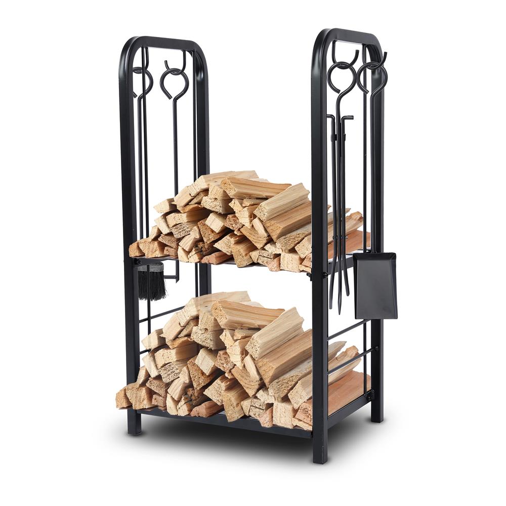 Firewood Rack Holder, For Outdoor And Indoor Fireplace, Heavy Duty Wood Stackers Storage Organizer Log (Black)