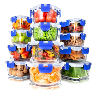 24-Piece Glass Storage Set, Leak-Proof, High Borosilicate, Blue