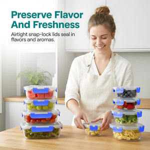 24-Piece Glass Storage Set, Leak-Proof, High Borosilicate, Blue