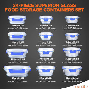 24-Piece Superior Glass Food Storage Containers Set - Stackable Design With Newly Innovated Hinged Bpa-Free Locking Lids (Blue)