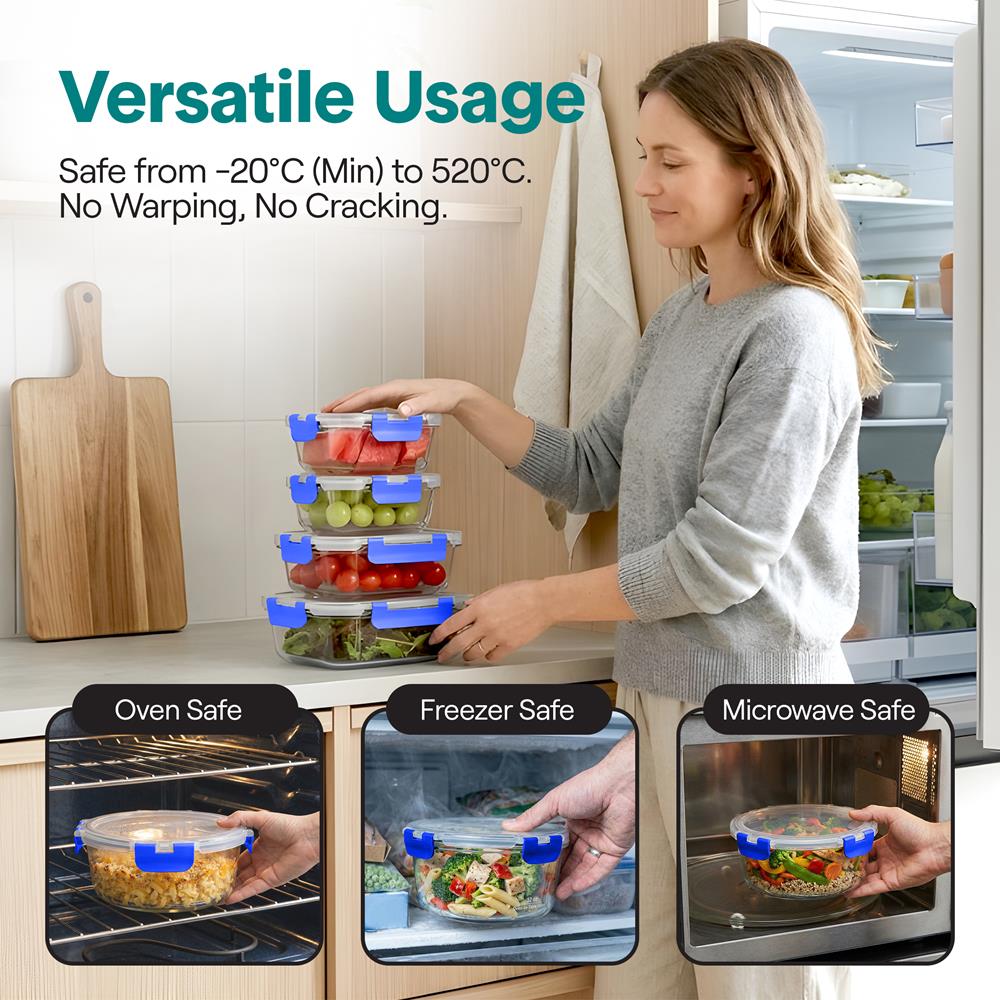 24-Piece Glass Storage Set, Leak-Proof, High Borosilicate, Blue