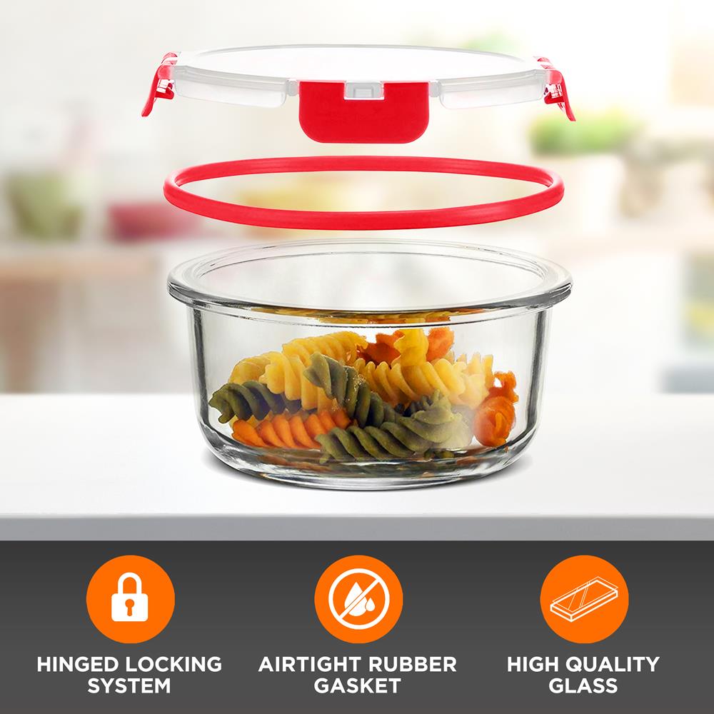 24-Piece Superior Glass Food Storage Containers Set - Stackable Design With Newly Innovated Hinged Bpa-Free Locking Lids (Red)