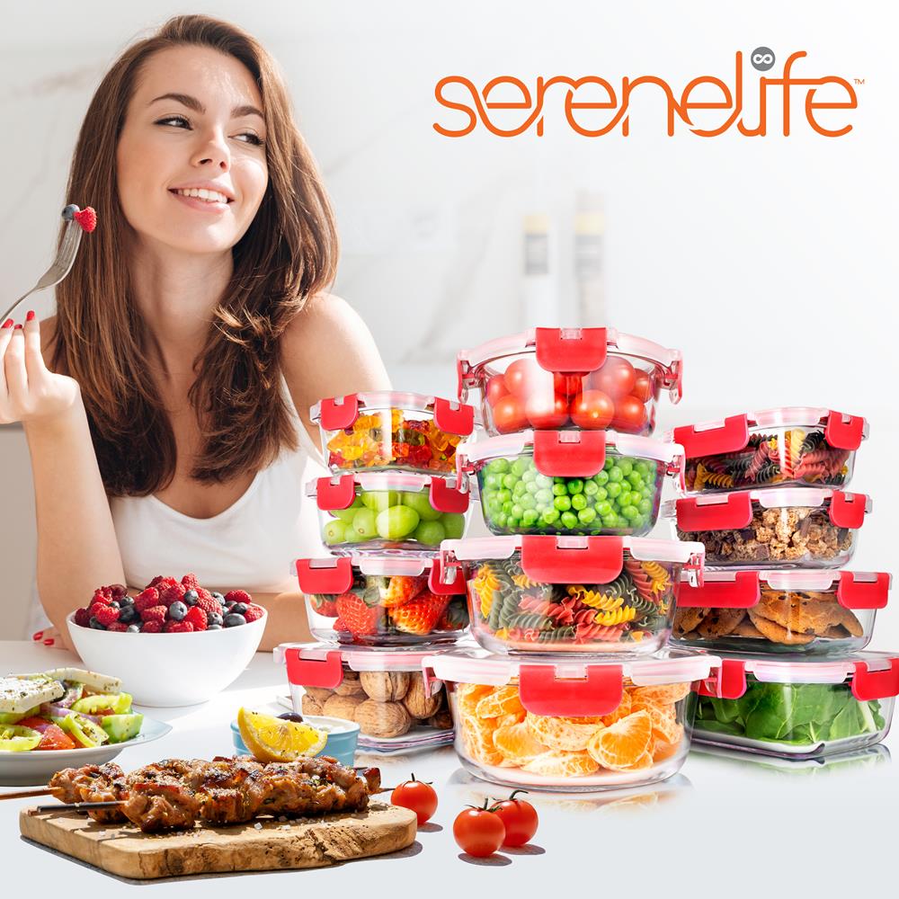 SereneLife 24 Piece Glass Storage Containers with Lids, 12 Pack Glass Meal Prep Container Set for Lunch, Kitchen Storage, Food Storage, Leak Proof, Freezer Safe and Dishwasher Safe, Red - Thumbnail 4