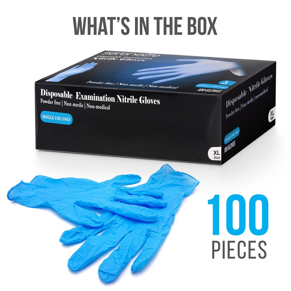 Disposable Nitrile Gloves 100 Pcs - Puncture Resistant, Extra