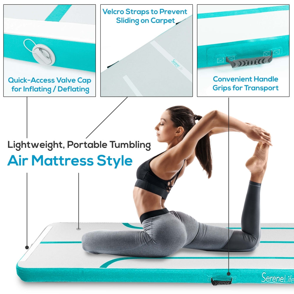 Inflatable Gymnastics Mat 13ft - Bouncy, Durable, Aquamarine