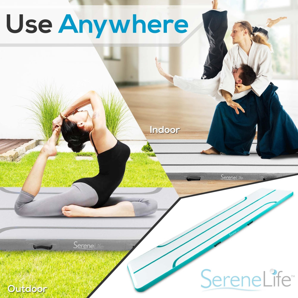 Inflatable Gymnastics Mat 13ft - Bouncy, Durable, Aquamarine