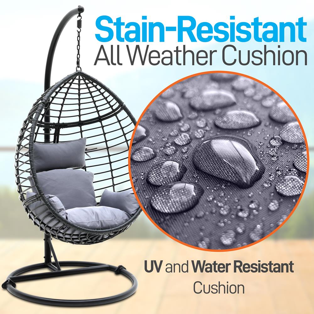 Hanging Egg Chair for Relaxation, Wicker Rattan, Powder-Coated Steel, Gray