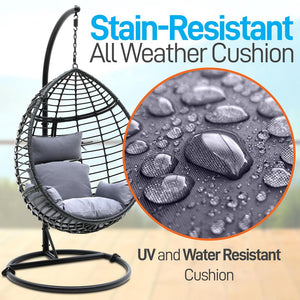 Hanging Egg Chair for Relaxation, Wicker Rattan, Powder-Coated Steel, Gray