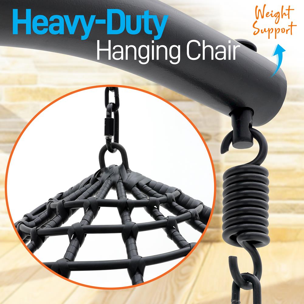 Hanging Egg Chair for Relaxation, Wicker Rattan, Powder-Coated Steel, Gray
