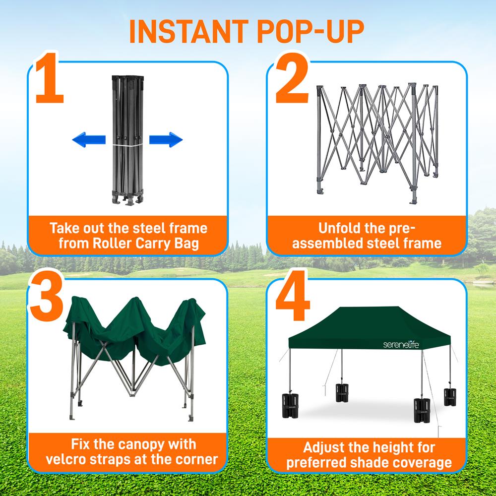 Pop Up Tent Commercial Instant Shelter - Waterproof Polyester Tent With Portable Wheeled Carry Bag And Sand Bag, 10 X 15 Ft. (Forest Green)