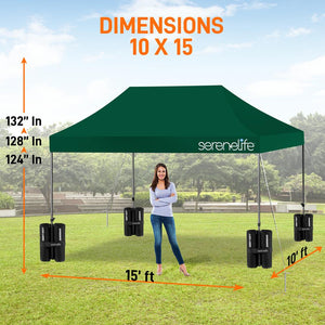 Pop Up Tent Commercial Instant Shelter - Waterproof Polyester Tent With Portable Wheeled Carry Bag And Sand Bag, 10 X 15 Ft. (Forest Green)