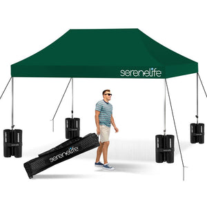 Pop Up Tent Commercial Instant Shelter - Waterproof Polyester Tent With Portable Wheeled Carry Bag And Sand Bag, 10 X 15 Ft. (Forest Green)